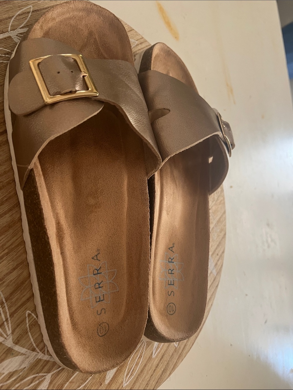 Serra Metallic Bronze Slide Mules with Gold Buckle